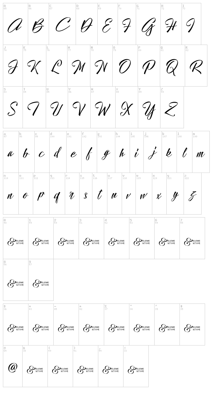 Hallelujah font map